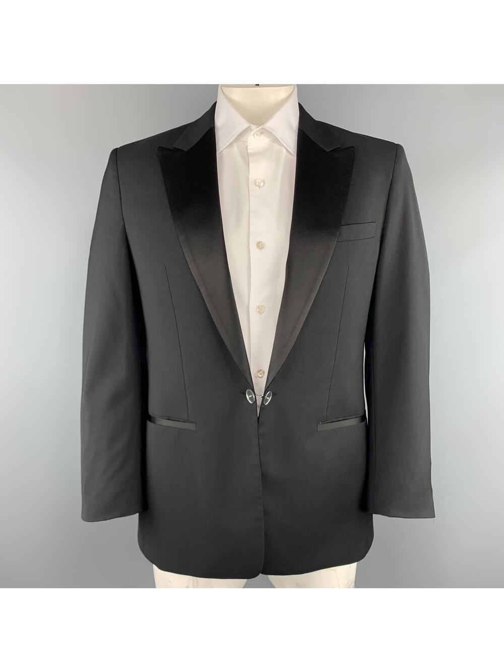VIKTOR & ROLF Size 40 Black Wool Satin Peak Lapel Mirror Button Tuxedo Jacket